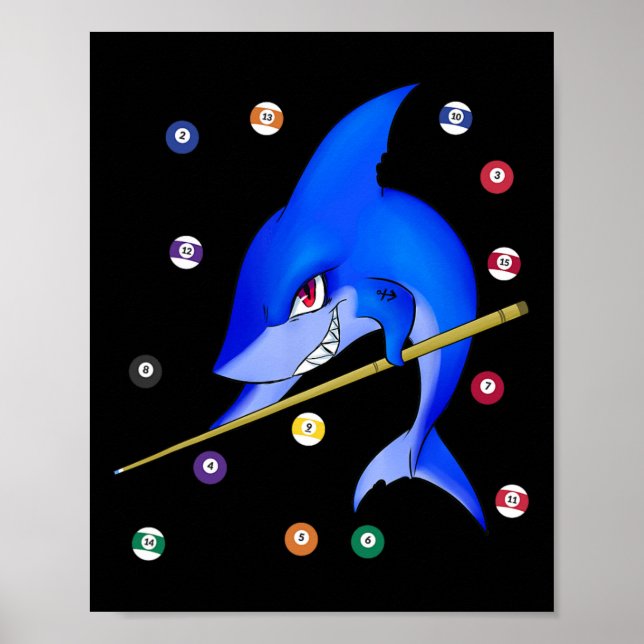 Affiche Funny Billard piscine requin mâle (Devant)