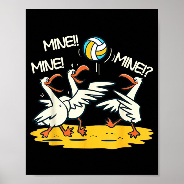 Affiche Funny Bird Playing Volleyball Mine Game Day Beach  (Devant)