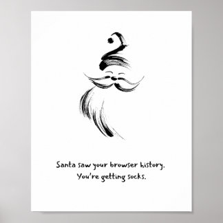 Affiche Funny Black and White Hand-Drawn Santa Claus quote