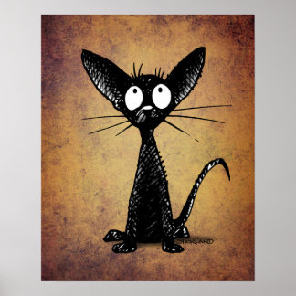 Affiche Funny Black Cat Art on Vintage Background