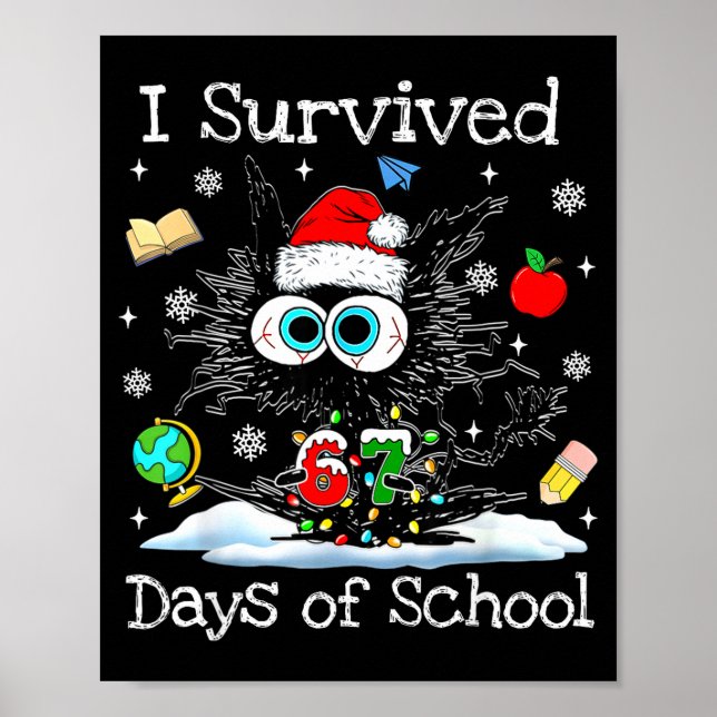 Affiche Funny Black Cat Christmas I Survived 67 Days Of Sc (Devant)