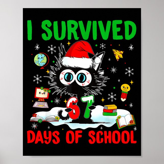 Affiche Funny Black Cat Christmas I Survived 67 Days Of Sc (Devant)