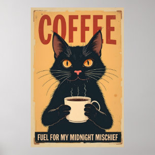 Affiche Funny Black Cat Coffee Art - Café Parce Que Meurtr