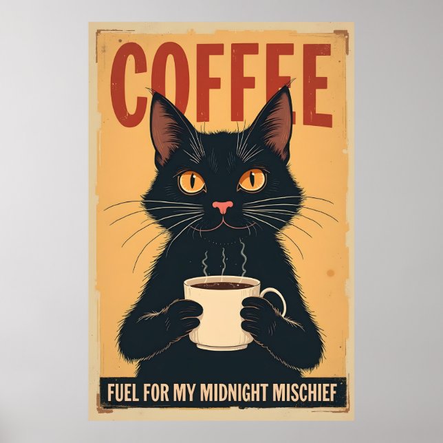 Affiche Funny Black Cat Coffee Art - Café Parce Que Meurtr (Devant)