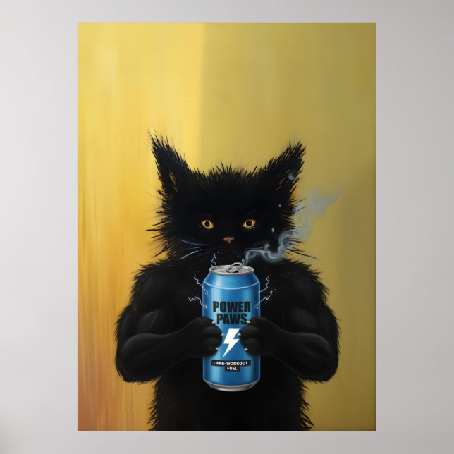 Affiche Funny Black Cat Energy Drink Fitness gym Humorous (Devant)