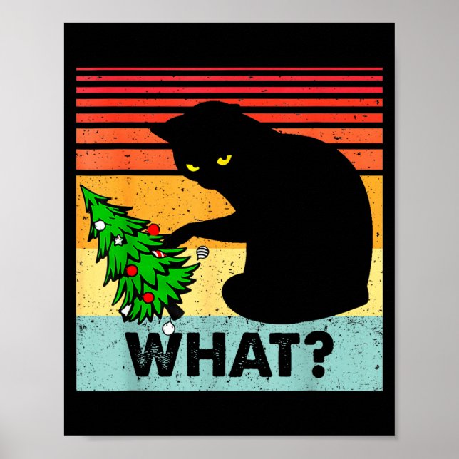 Affiche Funny Black Cat Gift Pushing Christmas Tree Over C (Devant)