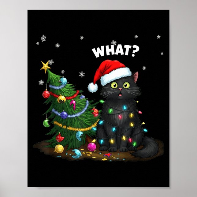 Affiche Funny Black Cat Pushing Christmas Tree  (Devant)