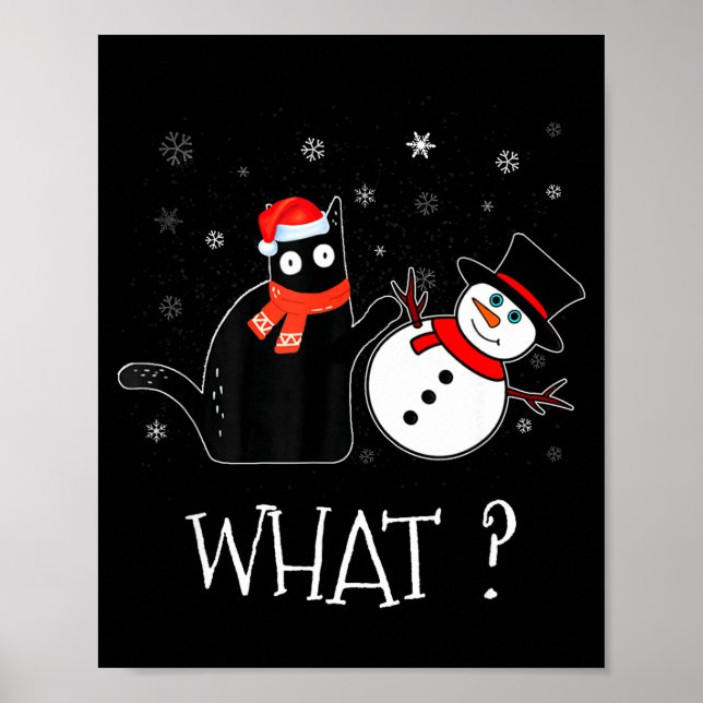 Affiche Funny Black Cat Pushing Snowman Christmas Winter C (Devant)
