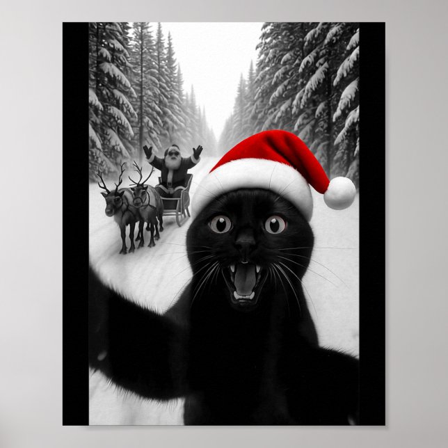 Affiche Funny Black Cat Selfie With Santa Christmas Men Wo (Devant)