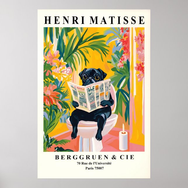 Affiche Funny Black Pug Bathroom Print Matisse Style (Devant)