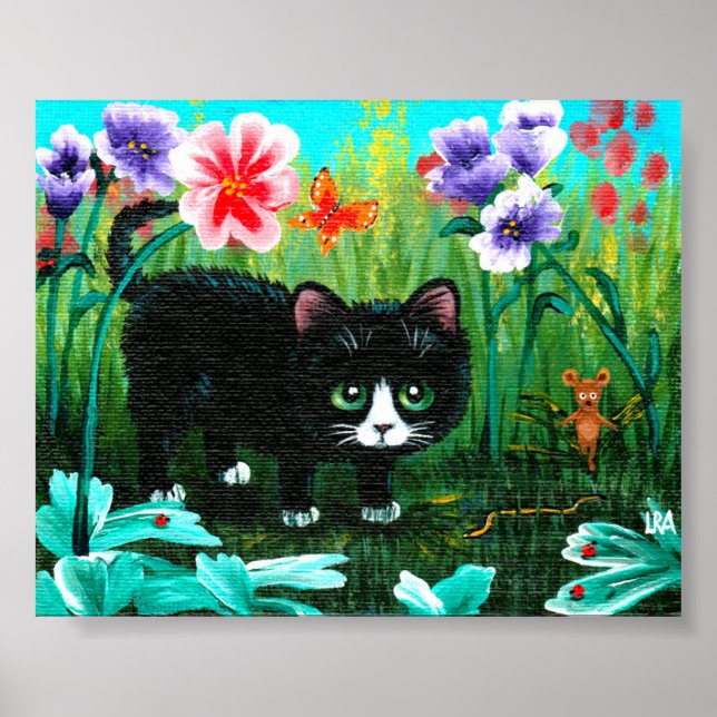 Affiche Funny Black Tuxedo Chat Souris Art Créationarts (Devant)