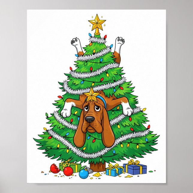 Affiche Funny Bloodhound Dog Christmas Tree Lights Kids Me (Devant)