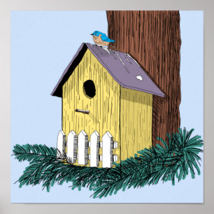 Affiche Funny Bluebird sur Birdhouse