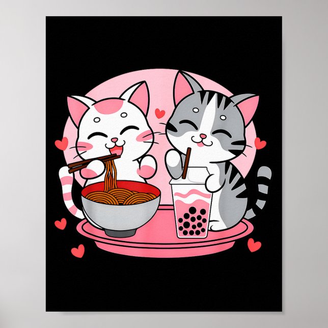 Affiche Funny Boba Ramen Cats Kawaii Anime Japan Cute Neko (Devant)