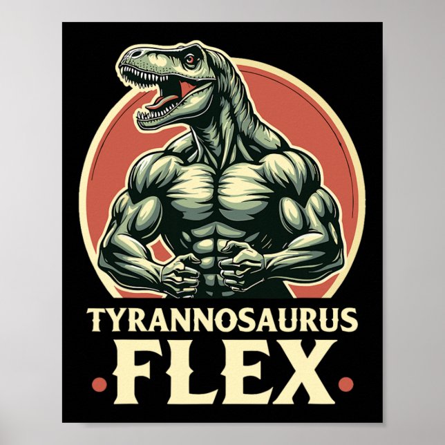 Affiche Funny Bodybuilder Tyrannosaurus Flex Gym T-rex Din (Devant)