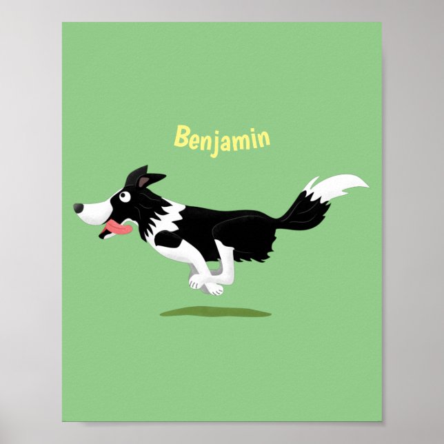 Affiche Funny Border Collie chien en course dessin animé (Devant)