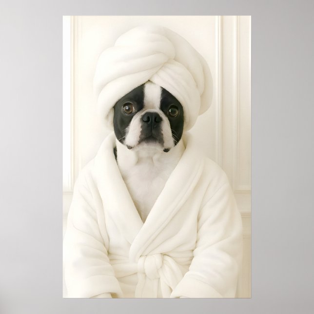 Affiche Funny Boston Terrier Bathroom Print, Terrier In (Devant)