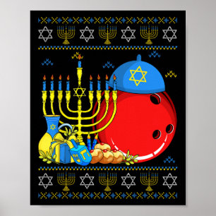 Affiche Funny Bowling Ll Menorah Et Dreidel Ugly Hanoukka