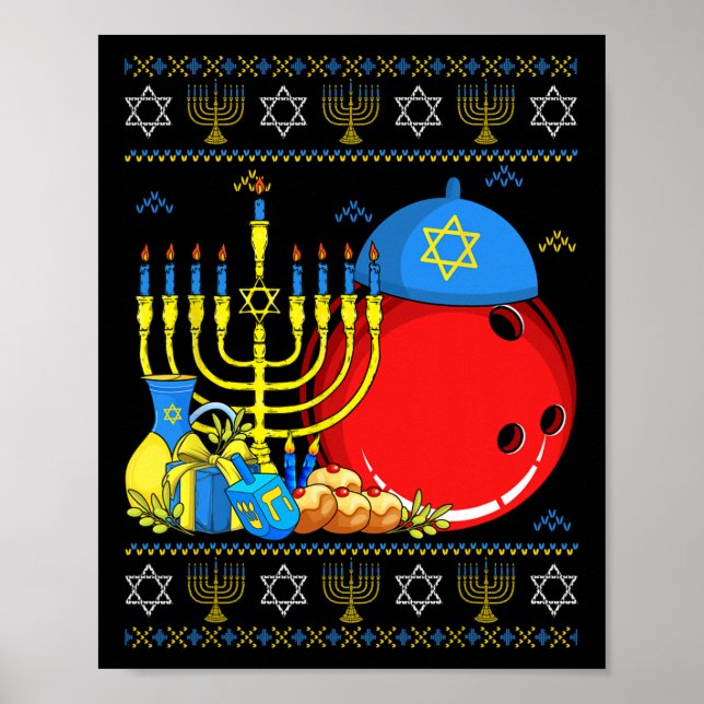 Affiche Funny Bowling Ll Menorah Et Dreidel Ugly Hanoukka (Devant)