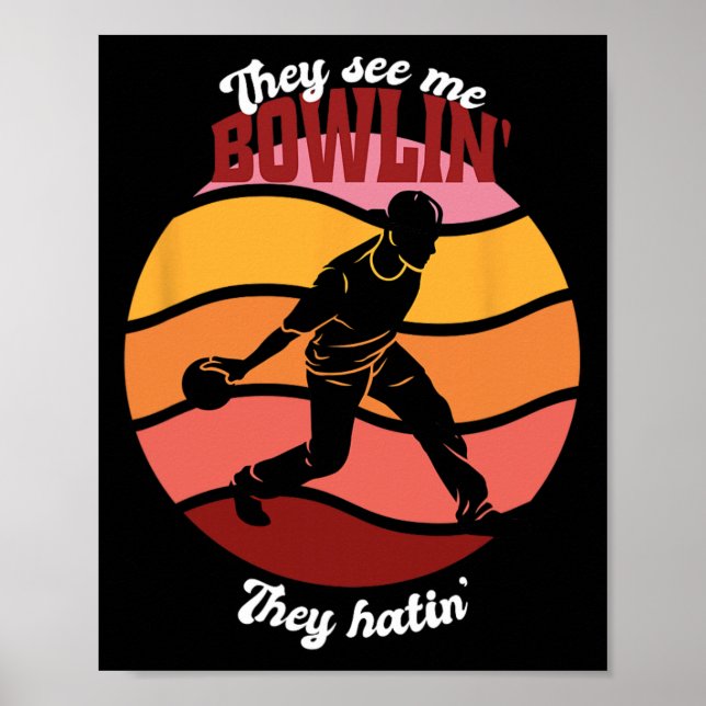 Affiche Funny Bowling Party Thème Vintage (Devant)