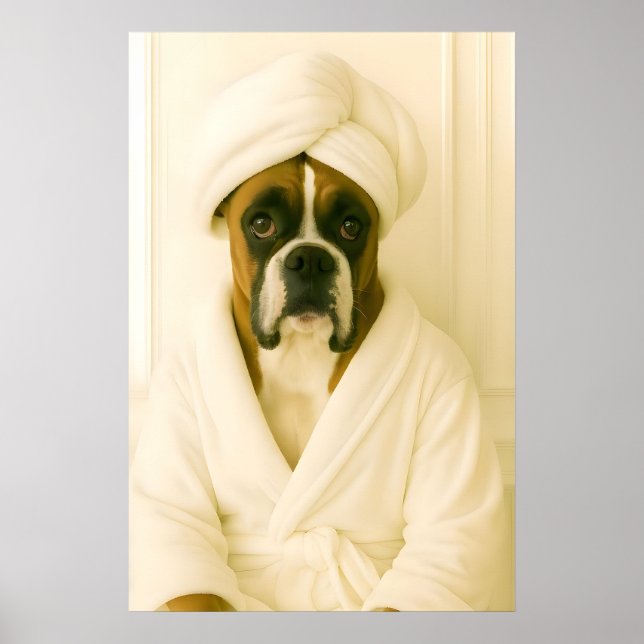 Affiche Funny Boxer Bathroom Print, Boxer In Bathrobe (Devant)