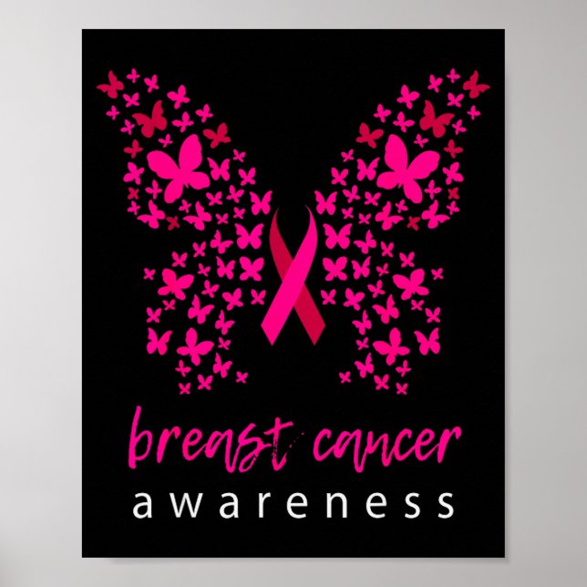 Affiche Funny Butterfly Breast Cancer Awareness Ribbon  (Devant)