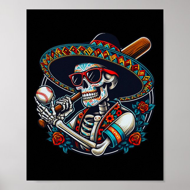 Affiche Funny Bysebyll Skeleton Mexicaine Sombrero Cool Ci (Devant)