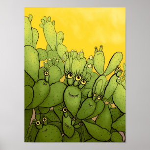 Affiche Funny Cactus Vert Jaune Succulent