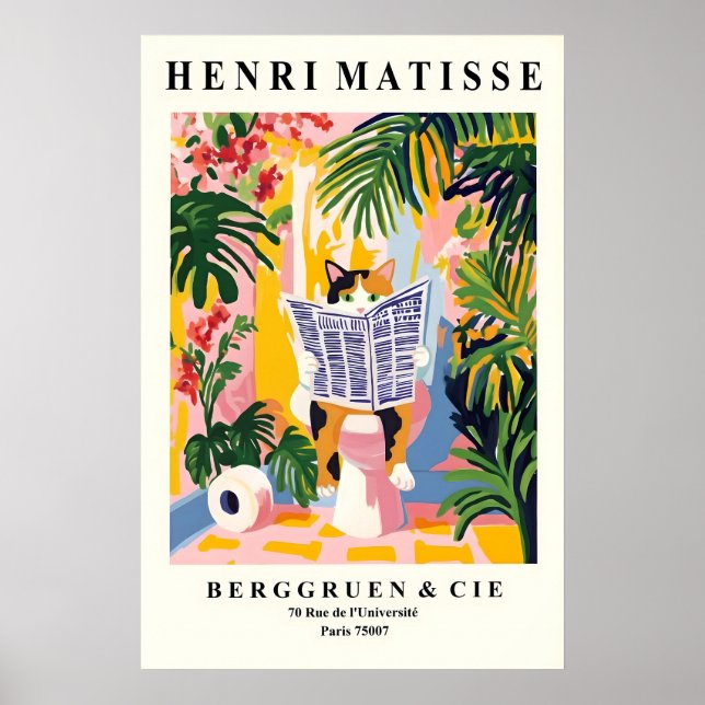 Affiche Funny Calico Cat Print - Matisse Style Bathroom (Devant)