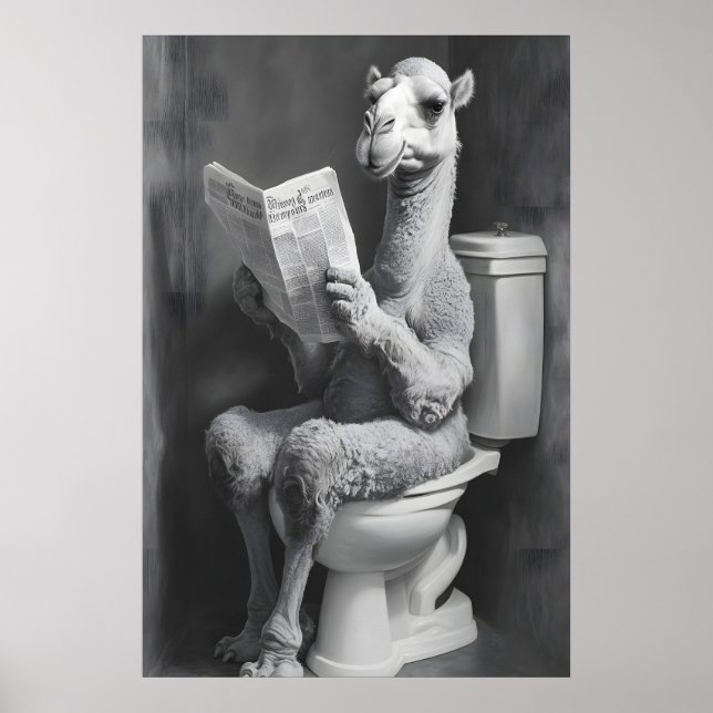 Affiche Funny Camel Bathroom Print, Newspaper Toilet (Devant)