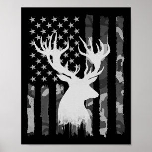 Affiche Funny Camouflage Usa Drapeau blanc Buck Deer Hunt