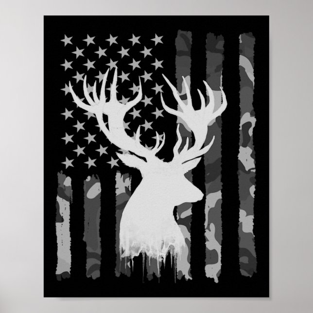 Affiche Funny Camouflage Usa Drapeau blanc Buck Deer Hunt (Devant)