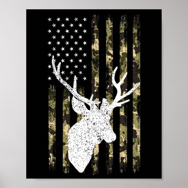 Affiche Funny Camouflage Usa Drapeau blanc Buck Deer Hunt (Devant)