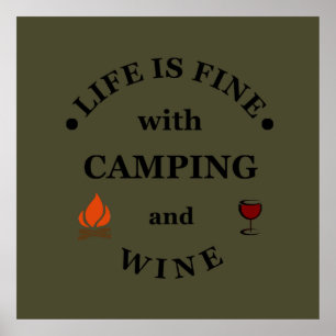Affiche funny camping and wine saying