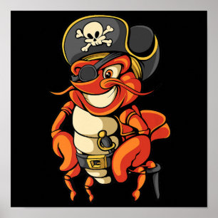 Affiche Funny Capitaine Homard Pirate Jolly roger Crustace