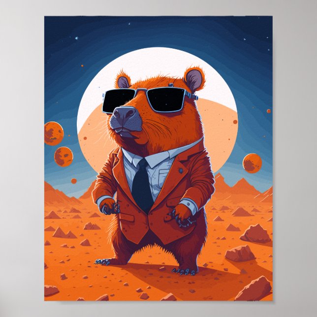 Affiche Funny Capybara Avec Costume Sur Mars Moderne (Devant)