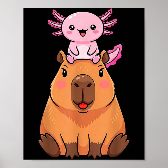 Affiche Funny Capybara Axolotl Kawaii Kids Boys Girls Anim (Devant)