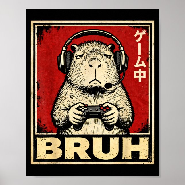 Affiche Funny Capybara Gamer Bruh Graphic Tee Men Boys Tee (Devant)