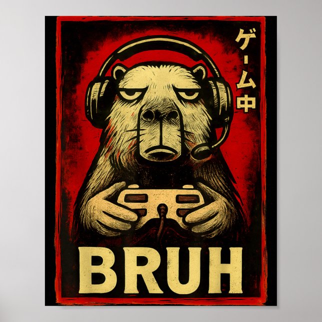 Affiche Funny Capybara Gamer Bruh Graphic Tee Men Boys Tee (Devant)