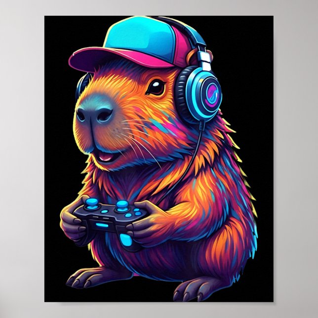 Affiche Funny Capybara Gamer Gaming Video Games Capybara  (Devant)