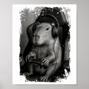 Affiche Funny Capyra Gamer Shirt Capyra Jouer à un jeu vid