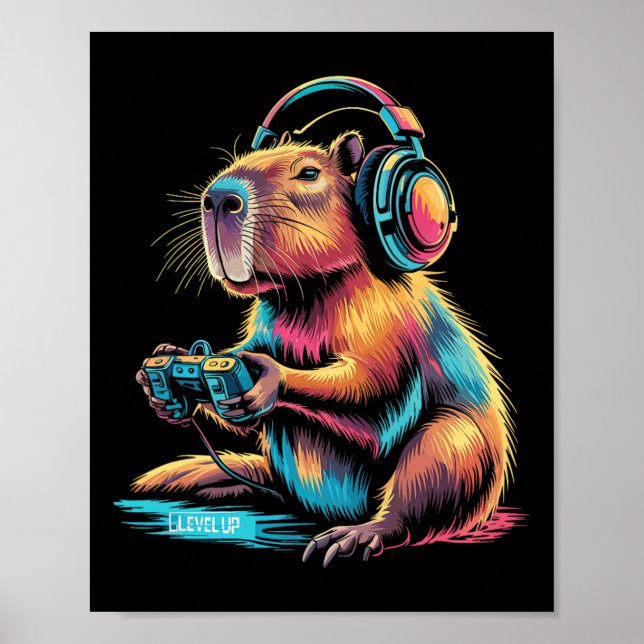 Affiche Funny Capyra Video Gamer Capyra  (Devant)