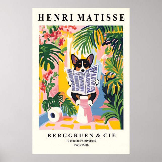 Affiche Funny Cardigan Corgi Art - Dog on Toilet Bathroom (Devant)