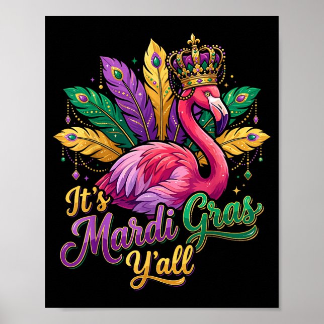 Affiche Funny Carnival Party Gift Idea Flamingo Mardi Gras (Devant)