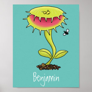 Affiche Funny carnivorous Venus fly trap plant cartoon