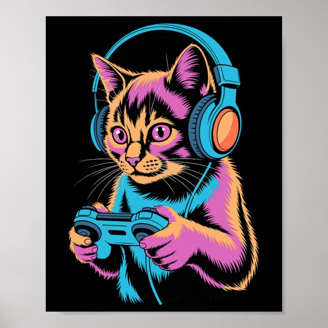Affiche Funny Cat Gaming Video Gamer Cat  (Devant)