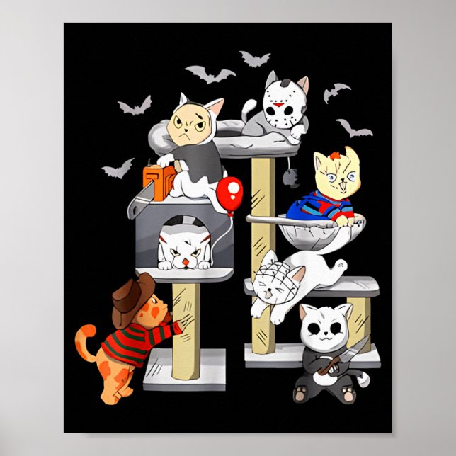 Affiche Funny Cat Horror Movies Cute Halloween Cat Lovers  (Devant)