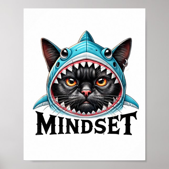 Affiche Funny Cat, Mindset Motivational Saying, Shark  (Devant)