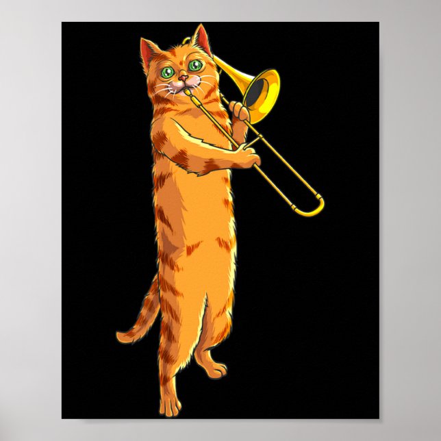 Affiche Funny Cat Playing Trombone Gift Cool Kitten Musici (Devant)