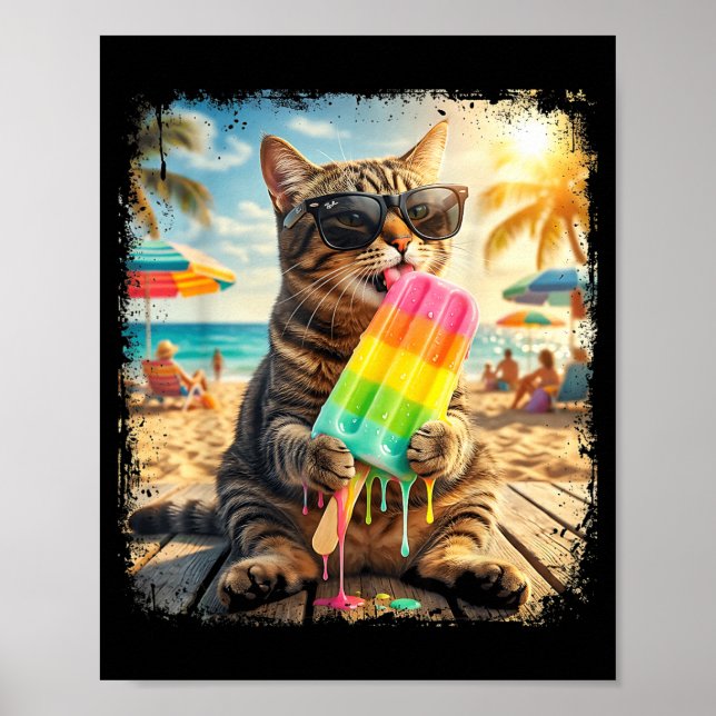 Affiche Funny Cat Popsicle Summer Animal Sunglasses Meme (Devant)
